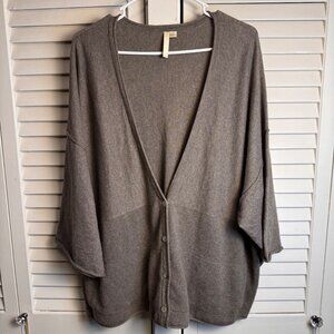 Pure Jill Womens Medium tan Cardigan Sweater oversized cotton cashmere lagenlook